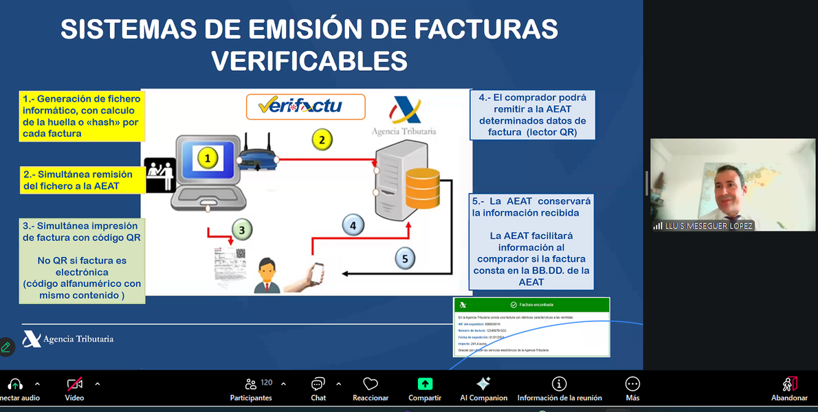 120 personas de un centenar de cooperativas asisten al taller online “La facturación electrónica. Verifactu” 
